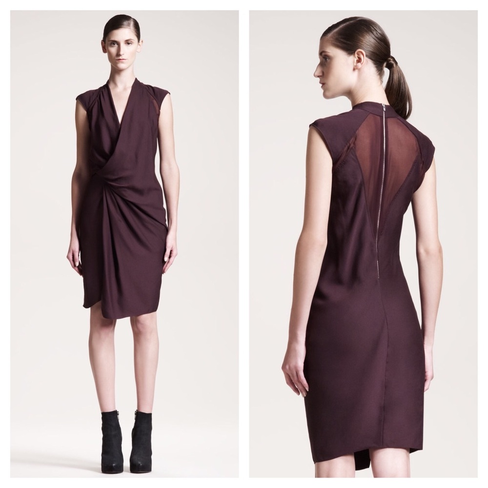 Helmut Lang Molten Plum Draped Faux Wrap Dress 8
